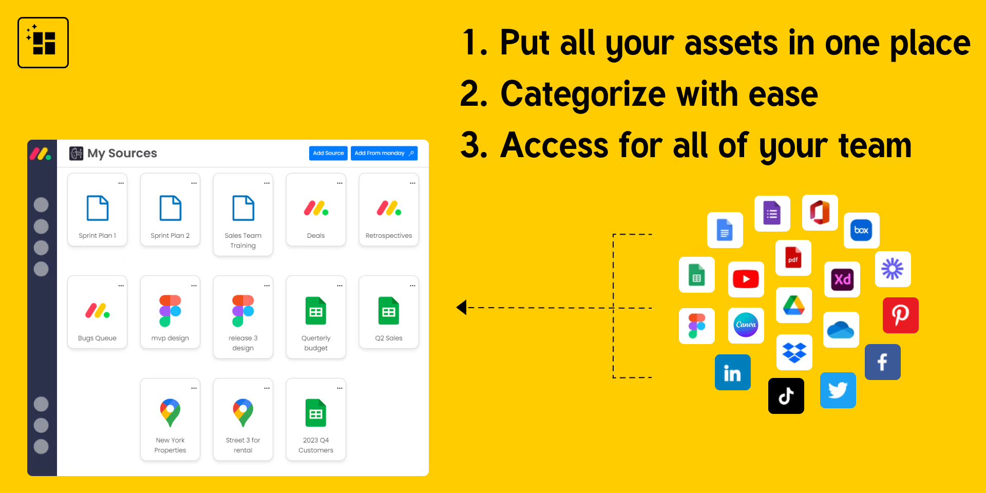 Bring your documents, tools, and links together in one shared resource hub.